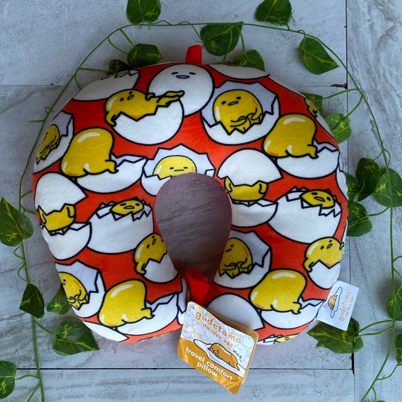 Sanrio Gudetama The Lazy Egg Travel Plush Neck Pillow Vacation Rest Airplane Red - Picture 1 of 9